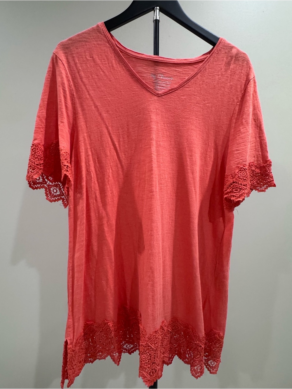 Chicos Women's Coral Lace-Hem V-Neck Top